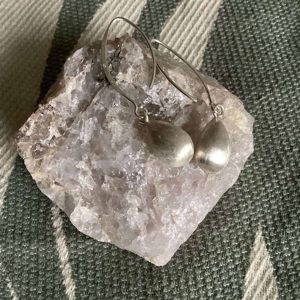 Brushed sterling silver tear-drop earrings